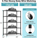 5-Shelf Storage Shelves,Wire Shelving Heavy Duty Metal Storage Shelving Unit Adjustable Garage Shelving Rack Pantry Kitchen (Black, 5 Tier,17.7" D x 47.2" W x 76.7" H) by CozyNest Decor