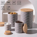 Sweejar Ceramic Canisters Sets for Kitchen Countertop, Relief Food Storage Jar with Bamboo Lid, Stackable Container for Flour, Coffee, Pasta, Cereal, Tea, Cookies, Sugar, Spices, Pack of 4 (Gray) by CozyNest Decor