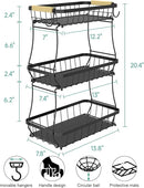 3 Tier Fruit Basket for Kitchen Counter with 2 Mobile Banana Hangers, 2025 Pro Detachable Metal Fruit Bowl with Wooden Handle, Fruit Holder for Bread Snack Veggies with Protective Mats by CozyNest Decor