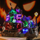 DREAM GARDEN Halloween Village Collection, Lighted Spooky Haunted House with Animated Train and Scary Sound Halloween Collectible Bulidings with Skull, Pumpkin, Ghost for Holiday Party Tabletop Decor by CozyNest Decor