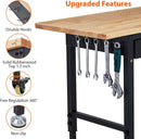60'' Adjustable Workbench, Heavy Duty Workbench with Drawer, Power Outlet and Lockable Wheels, 2000 LBS Capacity, Work Table Suitable for Office, Garage, Workshop by GreenHaven Gardens