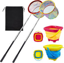 2PCS Fishing Net with Bucket, Telescopic Fishing Landing Net, Collapsible Kids Sand Bucket, Kids Fish Butterfly Catching for Freshwater Saltwater Outdoor Activities by TinyTreasures Baby Boutique