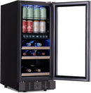 Newair 15" Wine and Beverage Refrigerator 9 Bottle and 48 Can Capacity, Beverage Cooler in Stainless Steel, Built-in or Freestanding Dual Zone Drink Fridge with Triple-Pane Glass Door by CozyNest Decor