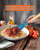 Cooking Spoon for Nonstick Cookwares, Great for Cooking and Serving Sturdy BPA-Free Matte Silicone, Wood Handle Spoon for Mixing, Scoop, and Scrape (Khaki & Turquoise, 13.4 inch) by CozyNest Decor
