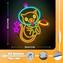 Astronaut Boba Tea Cat Neon Sign Cat Neon Lights for Wall Decor Cute Kitty with Stars Asteroids Anime Led Light Sign for Kids Bedroom Dimsum Store Cofes Bar Milk Tea Shop by GreenHaven Gardens