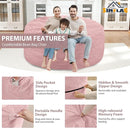 5FT Bean Bag Chair, Large Bean Bag Chairs with Memory Foam Filled, Fluffy Beanbag Sofa with Dutch Velvet Cover, Round BeanBag Chairs for Living Room, Playroom - Light Pink by TinyTreasures Baby Boutique