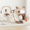 Mloong 12 in 1 Toddler Slide and Swing Set, Kids Slide for Toddlers 1-3 Years Old Baby, Indoor Outdoor with Basketball Hoop Drawing Golf for Kids Easy Assembly(Beige & Rosy Brown)(82×67×41in) by TinyTreasures Baby Boutique