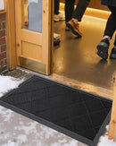 DEXI Front Door Mats Outside Entrance, 17x36 Rubber Waterproof Dirt Trapping Entry Mat for Entryway, Heavy Duty Non-Slip Low-Profile Welcome Doormat All Weather for Patio, Black by CozyNest Decor