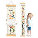 Personalized Name Growth Chart for Kids, Flower Canvas Height Chart Ruler Removable Hanging Wall Ruler Measurement Chart for Home Decoration, Waterproof Measuring Board, Foldable by TinyTreasures Baby Boutique