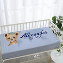 Personalized Baby Crib Bedding Set for Baby Boys Girls, Blue Leopard Pattern Custom Name Baby Crib Sets 5-Pcs, Toddler Double Layer Blanket Fitted Sheets Changing Pad Cover Rug Wall Art Set by TinyTreasures Baby Boutique