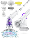 Electric Spin Scrubber, Cordless Shower Scrubber Rotary Floor Brushes & Pad Drivers with 6 Brush Heads - 2H Dual Speed, IPX7 Waterproof Extension Handle for Bathroom Tile Car Cleaning (White) by CozyNest Decor