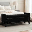 Storage Ottoman Bench, Velvet Upholstered Footstool for Bedroom and Living Room, Tufted Seat with Storage, Wooden Legs & Metal Rivets, Black by CozyNest Decor