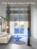 GoveeLife 42'' Tower Fan for Bedroom, Smart Floor Fans with 150° Adjustable Oscillating, APP & Voice Control, 5 Modes 12 Speeds up to 26ft/s, 24H Timer, 27dB Quiet Fan for Cooling Home Office Silver by CozyNest Decor