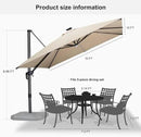 PURPLE LEAF 10 Feet Patio Umbrella with Base Outdoor Cantilever Solar Powered LED Square Umbrella Aluminum Offset Umbrella with 360-degree Rotation for Garden Deck Pool Patio, Beige by GreenHaven Gardens