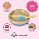 Abiie Octopod Bamboo Dish - Kids Plates for 4 months and up, 3-Compartment Baby Plates with Suction, Round Bamboo Baby Plate, Mess-Free Toddler Suction Plates, Baby Feeding Supplies, 7.5 x 7.5 x 1.9in by TinyTreasures Baby Boutique