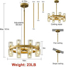 Gold Chandelier Light Fixture Kitchen and Dining, 16-Lights Modern Chandeliers for Dining Room, 18" Farmhouse Kitchen Pendant Lights Over Table, Crystal Wagon Wheel Chandelier(Bulbs Included) by CozyNest Decor