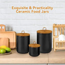 Canister Sets for Kitchen,Ceramic Kitchen Canisters for Countertop with Airtight Wood Lids for Serving Ground Coffee, Tea, Spice, Grains, Sugar, Salt (Black Pack of 3 (8.7/27/44 Oz)) by CozyNest Decor