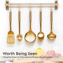 Gold Cooking Utensils Set – 5-Piece Stainless Steel Kitchen Tools for Modern Cooking and Serving – Dishwasher Safe Ladle, Spoon, Spatula, Pasta Fork, Luxury Brass Kitchen Accessories for Home Chefs by CozyNest Decor