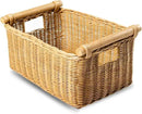 The Basket Lady Pole Handle Wicker Storage Basket, Small, 14 in L x 10 in W x 7.5 in H, Sandstone by CozyNest Decor