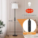 Modern Floor Lamp with Adjustable Brightness, Remote Control, Black, LED Bulbs, White Shade, Foot Switch, Easy Assembly by CozyNest Decor