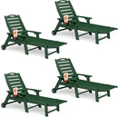 Lounge Chair Outdoor Set of 4 with Wheels, Adjustable 6-Position Chaise Lounge Outdoor, Patio Lounge Chair for Poolside Backyard, Green by GreenHaven Gardens