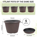Large-Planter-Indoor-Outdoor Plant Pots, 14 inch 4 Pack Plastic Flower Pots with Saucer And Drainage Holes, Modern Garden Planters For Planting Medium Large Plants， Decorative Resin Garden Pots by CozyNest Decor