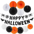 Orange Black Happy-Halloween Party Decorations - 13PCS Spider Web Bats Streamers Banner ,Paper Flowers Lanterns Tissue Pom Poms Fans, Classroom Birthday Bachelorette Hanging Supplies Decor Hugfond by CozyNest Decor