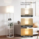 SUNMORY Shelf Floor Lamp with 3-Way Dimmable LED Bulb, Modern Square Standing Lamp with Shelves and White Shade, Corner Display Bookshelf Lamp for Living Room and Bedroom(White) by CozyNest Decor
