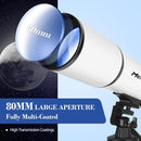 Telescope, Telescope for Adults High Powered, 80mm Aperture 600mm Portable Refractor Telescopes for Astronomy Beginners Fully Multi-Coated Optic High Transmission with Phone Adapter & Carry Bag by TinyTreasures Baby Boutique
