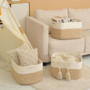 Large Storage Baskets for Organizing Shelves, Woven Cotton Rope Bins for Baby Nursery Organization, Book Toy Towel Organizer, 17"x13"x9.5", 3 Packs, Off White & Brown by TinyTreasures Baby Boutique