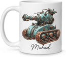 Personalized Unique Steampunk Tank Design Mug, Custom Mechanical Tank Art Coffee Cup 11oz, White Mug Gift For Mechanic Enthusiasts, Custom Name Ceramic Cup 11oz Or 15oz, Kids Mug by CozyNest Decor