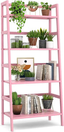 Homykic Bamboo Ladder Bookshelf, 4-Tier Ladder Shelf Open Book Shelf Freestanding Bookcase Bathroom Storage Rack Plant Stand for Living Room, Bedroom, Office, Easy Assembly, Pink by CozyNest Decor