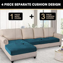 PrinceDeco Sectional Couch Covers 4 Pieces Couch Covers for Sectional Sofa Velvet Separate Sectional Couch Covers L Shape for Left/Right Chaise Sectional Couch(3 Seater + 1 Chaise,Deep Teal) by CozyNest Decor