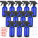 Norme 12 Pcs 8 oz Glass Spray Bottles with Funnels and Labels Refillable Cosmetic Empty Spray Bottles with Sprayer Containers for Essential Oil Cleaning Solutions(Blue,Classic) by GreenHaven Gardens