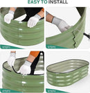 Galvanized Raised Garden Bed Outdoor - 4×2×1ft Planter Raised Beds for Gardening | Oval Metal Garden Planter Box with Safety Edging and Gloves for Vegetables Fruits and Flowers OliveGreen by GreenHaven Gardens