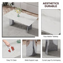 Modern Minimalist Dining Table With Imitation Marble Glass Desktop And Metal Legs