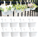 10" Hanging Flower Pots, Pack of 8 White Metal Outdoor Patio Balcony Planter, Railing Planters Fence Pot with Detachable Hook & Drainage Hole for Small Plants (White, 8Pcs) by CozyNest Decor