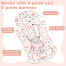 3-in-1 Infant Car Seat Insert, Soft Head and Body Support,Ultra & Strap Covers Set, Reversible Newborn Car Seat Cushion Pad for Baby Boy & Girl fits Stroller, Swing, Bouncer (Pink Bow) by TinyTreasures Baby Boutique