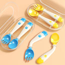 Deejoy Toddler Utensils with Travel Safe Case, Silicone Baby Spoons and Fork Set for Self Feeding, Toddlers Feeding Training Spoon, Easy Grip Heat-Resistant, Bendable Function (2 Sets, Yellow+Blue) by TinyTreasures Baby Boutique