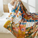 Throw Blanket for Couch Bed, 100% Cotton Muslin 60''x80'' Travel Bed Blankets Mexican Boho Quilt Flowers Blanket Lightweight Blanket Soft Warm Throws Gifts for Women Mom by CozyNest Decor