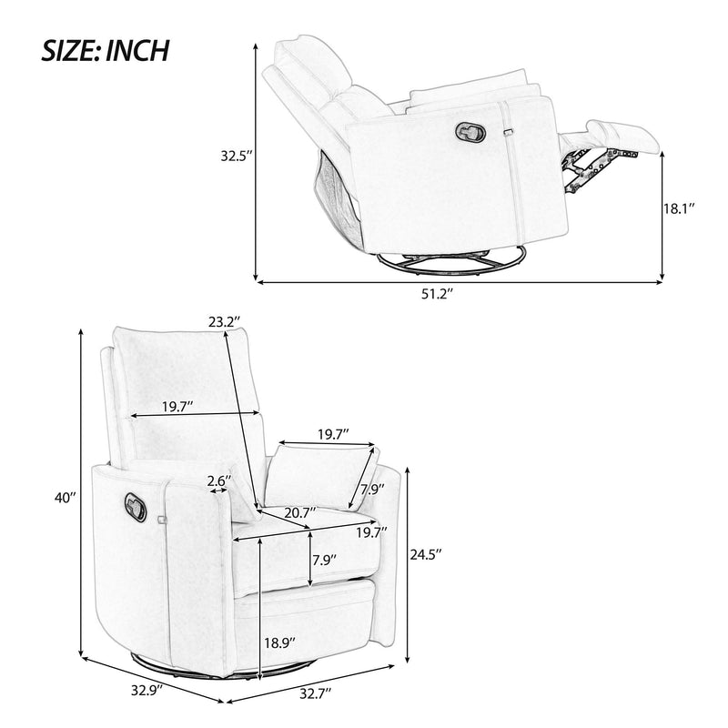 360 Degree Swivel Recliner Theater Recliner Manual Rocker Recliner Chair with Two Removable Pillows for Living Room, Beige