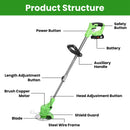 24V 300W Cordless Grass Trimmer Rechargeable Lawn Mower 18000M/Min Weed Cutter with Saw Blade 2 Stainless Steel Blades 10 Plastic Blades 2 Rechargeabl