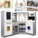 Large Wooden Corner Play Kitchen Sets with Ice Maker,Water Dispenser,Bread Maker,Washing Machine,Electronic Display,Toy Sink with Running Water,Stove with Light&Sounds, Birthday Gift for 3+ by TinyTreasures Baby Boutique