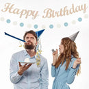 Dusty-Blue White Birthday Party-Decorations Paper-Flowers - 14pcs Happy Banner Boy Lanterns Tissue Pom Poms,Men Streamers Garland Fans Honeycomb,Baby Teen Male Kids Hanging Supplies Decor Hugfond by CozyNest Decor