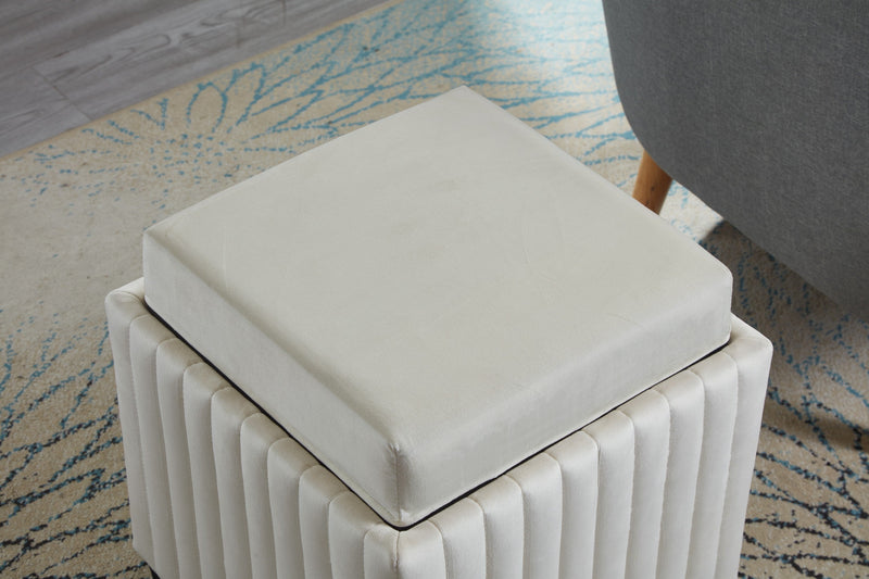 18 Inch Wide Contemporary Square CubeStorage Ottoman Bench, Storage Bench with coffee tray,coffee table for Living Room Ottoman foot rest for Bedroom End of Bed, BEIGE velvet fabric in modern SAWING