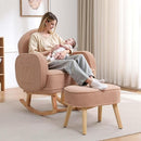 Rocking Chair Nursery with Ottoman, Upholstered Glider Rocker with High Backrest and Side Pocket, Rocking Accent Armchair with Solid Wood Legs for Nursery, Living Room, Bedroom Coffee by TinyTreasures Baby Boutique