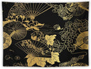 HZOHNAGO Japanese Tapestry Gold Flowers Umbrella Fan Pattern Printed Wall Tapestry Painting Wall Hanging for Bedroom Living Room Dorm 80" W x 60" H by CozyNest Decor