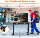 60'' Adjustable Workbench, Heavy Duty Workbench with Drawer, Power Outlet and Lockable Wheels, 2000 LBS Capacity, Work Table Suitable for Office, Garage, Workshop by GreenHaven Gardens