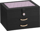 Black Jewelry Box Organizer: Home Decor for Women - 2-Drawer Holder for Valentine’s Day Birthday Christmas Black Grey-Purple by TinyTreasures Baby Boutique