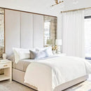 FMFUNCTEX Pinch Pleated Curtains 84 Inches Long for Living Room, White Semi Sheer Faux Linen Textured Pleat Drapes for Bedroom with Hooks, Light Filtering Neutral Farmhouse Window Drapes 2 Panels by CozyNest Decor